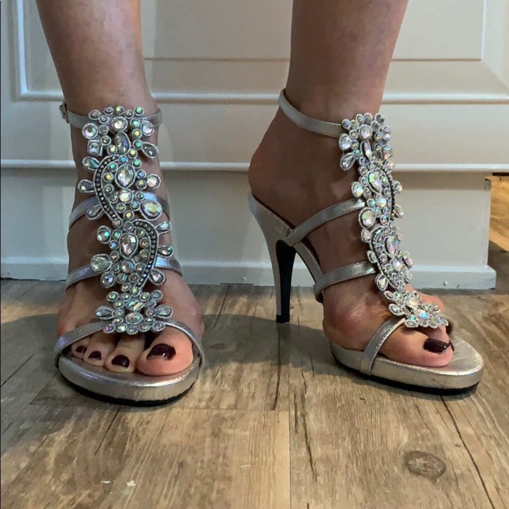 J. Renee T -strap rhinestone sandals.